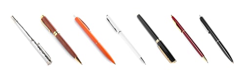 Preview: Different pens isolated on white, set. Stationery