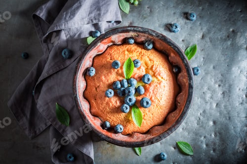 Preview: Delicious and hot blueberries cake made of fresh ingredients