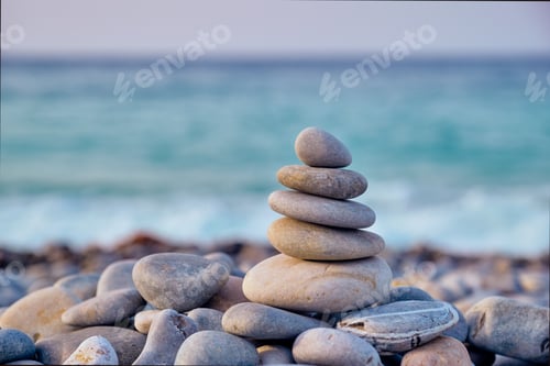Preview: Zen balanced stones stack on beach