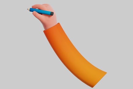 Preview: 3D Cartoon Hand Holding Blue Pencil