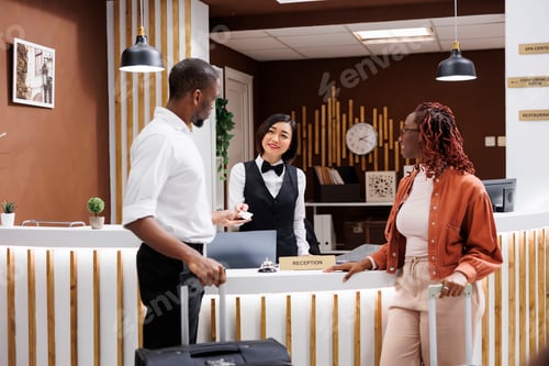 Preview: Receptionist giving room key card