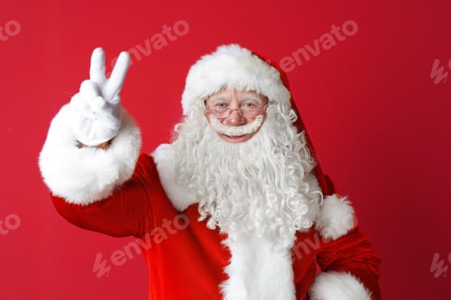 Preview: Portrait of authentic Santa Claus on color background
