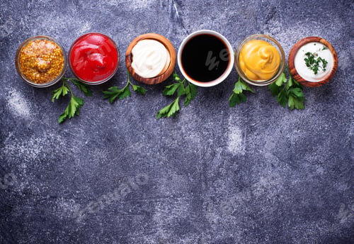 Preview: Set of different sauces and spices