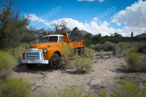 Preview: Abandoned orange pickup truck, Onyx, California, USA