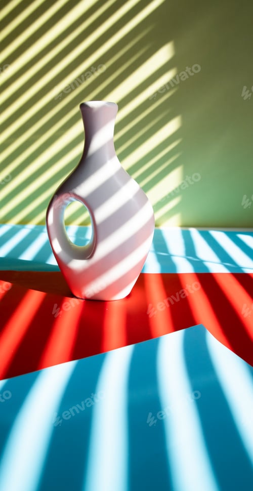 Preview: white vase and white flower on abstract striped multicolor background