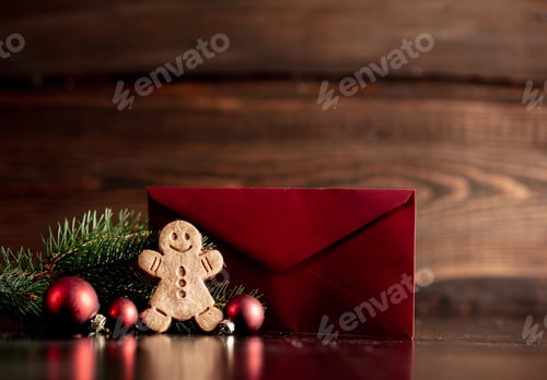 Preview: Gingerbread man and Christmas tree with red envelope