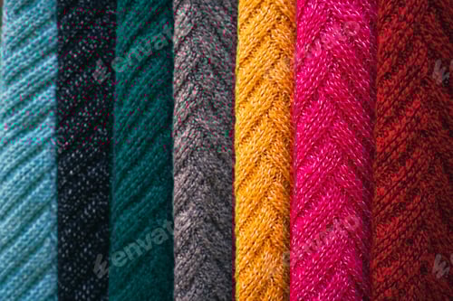 Preview: Colorful Knitted Fabric with Textured Weave Patterns