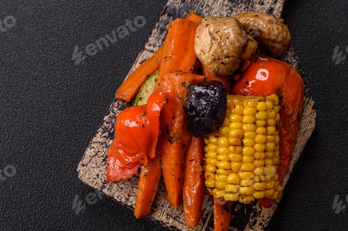 Preview: Grilled vegetables peppers, tomatoes, zucchini, onions, carrots, corn, mushrooms