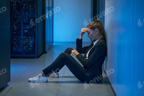 Preview: Woman technician feeling pressure in server room