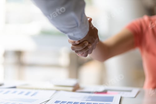 Preview: Handshake. Financial advisors and accountants shaking hands at the meeting.