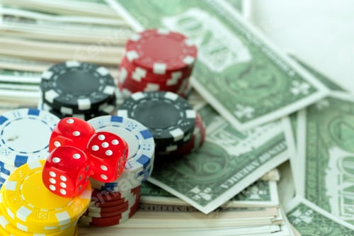 Preview: Red Dices Money Chips and Gambling Cards
