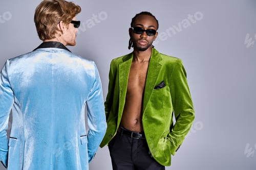 Preview: Dapper Duo: Stylish Men in Green Jackets