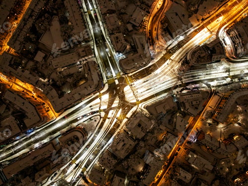 Preview: Aerial photograph of the city of Zurich, Switzerland at night covered in snow