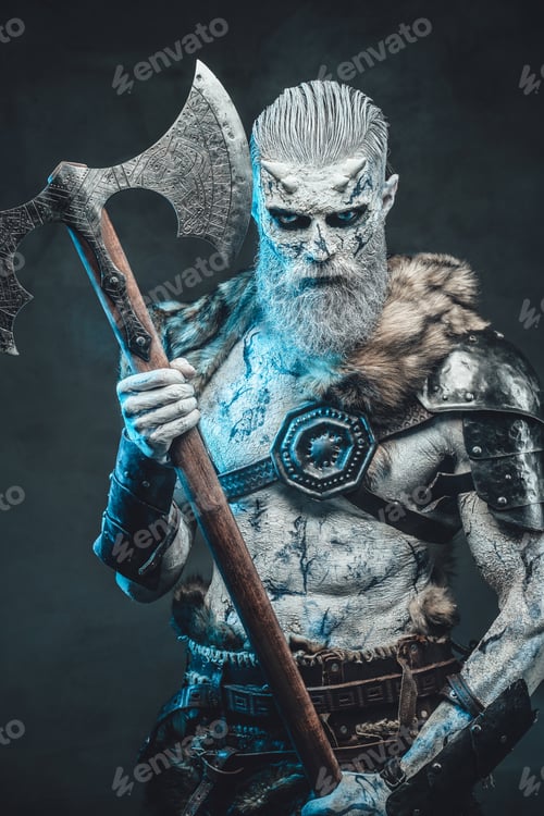 Preview: Risen from the dead warrior with two handed axe in moonlight
