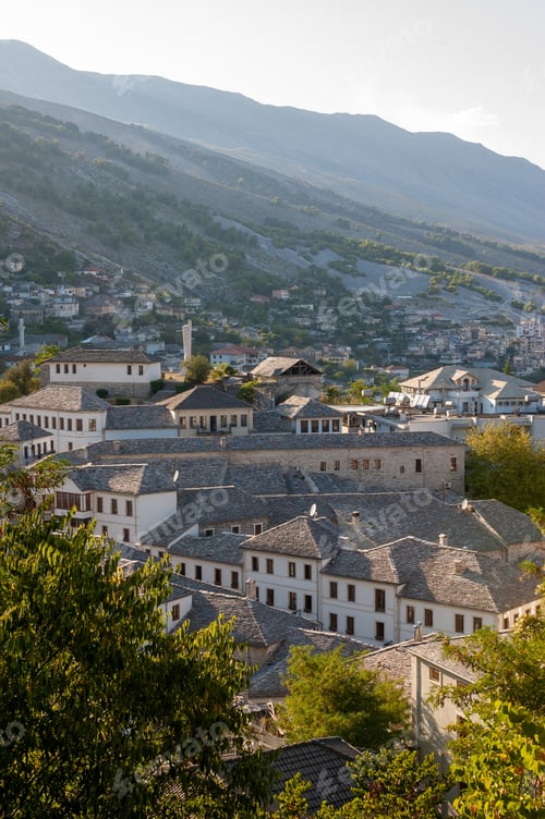 Preview: A view from the castle towards the center of the city of Gjirokaster, Albania in summertime