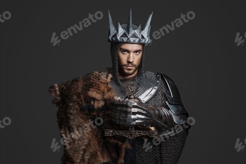 Preview: Portrait of a handsome king in heavy armor