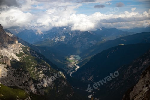 Preview: Aerial view the road to Aurunzo di Cadore, Dolomites, Italy.