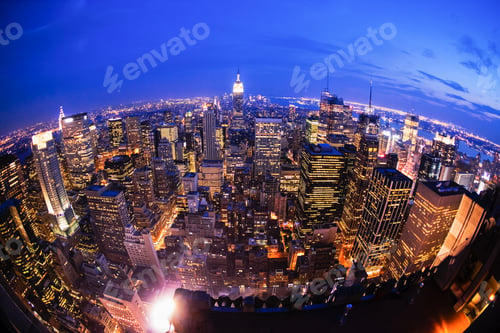 Preview: Wide angle panorama of city in night
