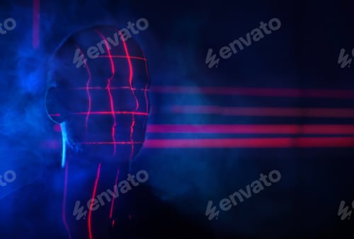 Preview: Concept Identify Illuminate Face Scan Red Laser. Biometric Futuristic Facial Recognition Scanning.