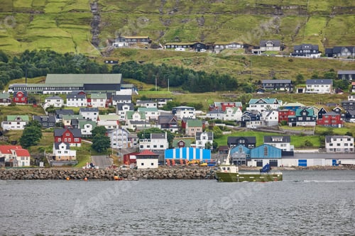 Preview: Picturesque colorful village of Vestmanna in Feroe islands. Denmark