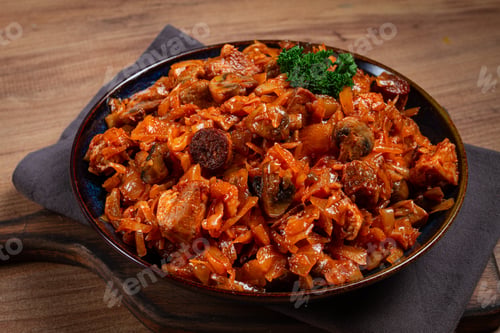 Preview: Bigos, bigus is a national Polish dish, made of cabbage and meat, stewed, homemade, no people,