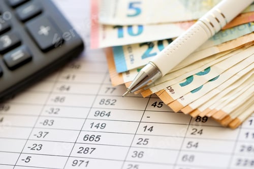 Preview: Accounting with Pen and Euro Currency on Table