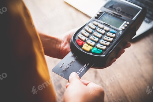 Preview: Paying by credit card , buying and selling products using a credit card swipe machine