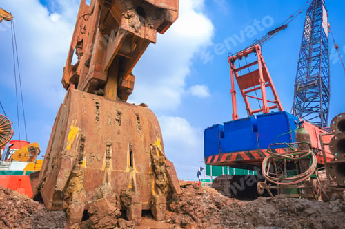 Preview: Drilling crawler crane with hydraulic diaphragm wall equipment is working in road construction site