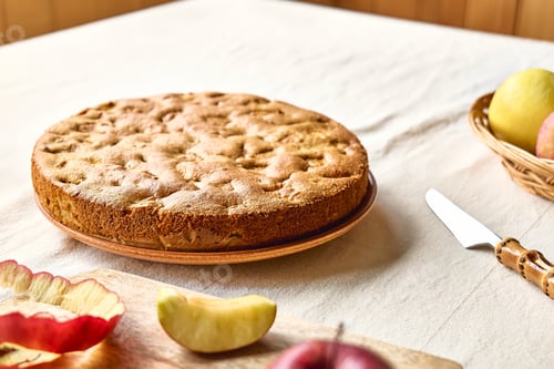 Preview: Homemade apple cake Charlotte, american sponge apple pie with walnuts and ripe red apples
