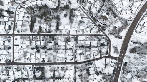 Preview: Aerial view of Kitchener, Ontario, covered in snow during winter