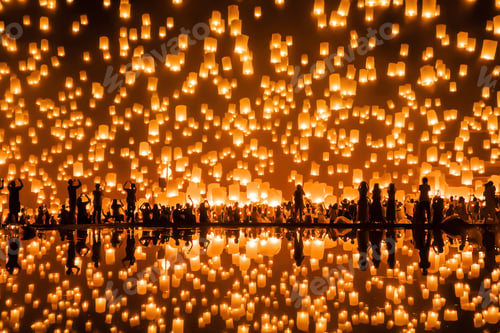 Preview: Floating lanterns or lamp. Festival in Chiang mai, Thailand. Loy krathong and Yi Peng Lanna ceremony