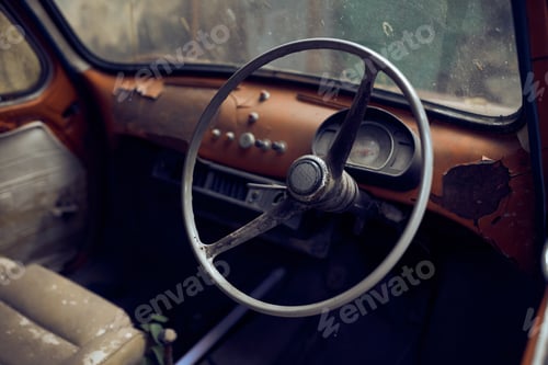 Preview: Interior of an old vintage car wreck