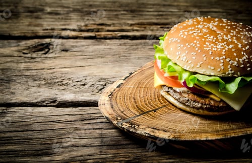Preview: Fresh Burger with cheese, meat and vegetables.