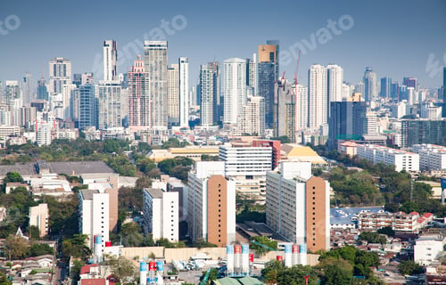 Preview: aerial night view of Bangkok City skyscrapers Thailand