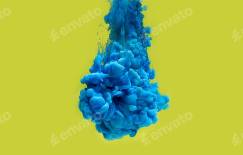 Preview: Abstract blue ink in water on a yellow background