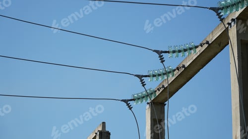 Preview: High and low voltage transformer bushings with electrical insulation and electrical equipment at a