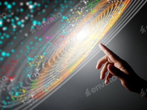 Preview: Finger touching Ai technology, future cyberspace, Digital neural network, Big Data concept