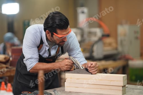Preview: Carpenters Assembling Furniture, Small business in wood DIY workplace office background