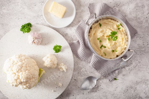 Preview: mashed cauliflower with butter. ketogenic paleo diet side dish
