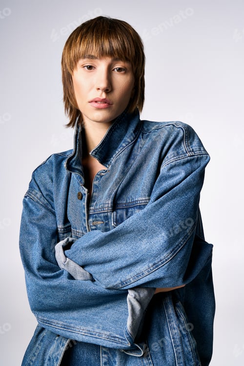 Preview: Denim dreams: a stylish young woman strikes a pose