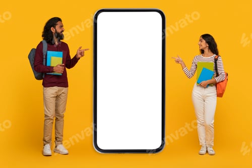 Preview: Man and woman presenting with smartphone mockup