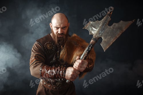 Preview: Portrait of viking with axe, martial spirit