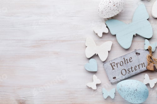 Preview: Easter decorations on a beautiful background. Greeting Card.