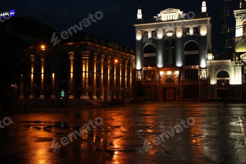 Preview: KYIV, UKRAINE - MAY 21, 2019: Beautiful view of old illuminated buildings