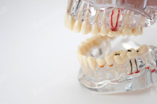 Preview: Demonstration plastic jaw with teeth on a white background