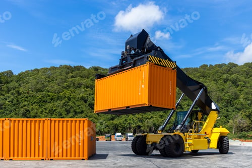 Preview: Reach stacker cargo forklift container box import export logistic transportation industrial.