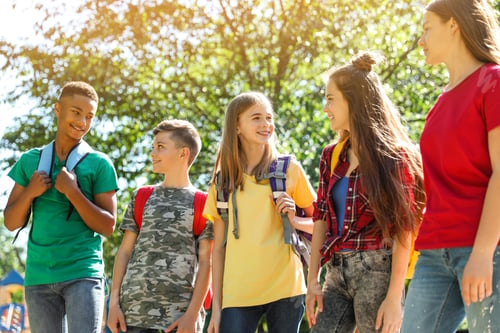 Preview: Group of children outdoors on sunny day. Summer camp