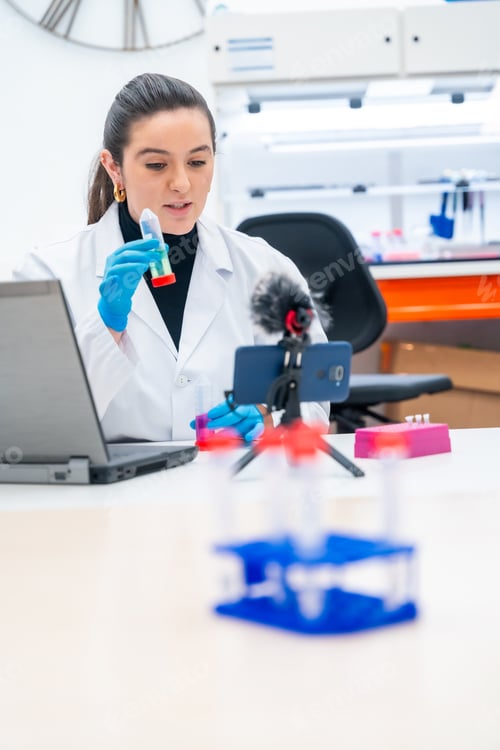 Preview: Scientist recording a scientific video podcast in a lab
