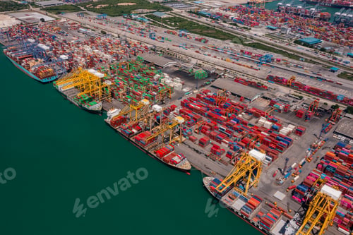 Preview: Aerial View of Cargo Ship at Dock
