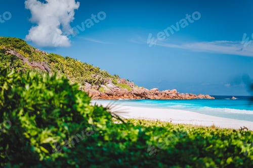Preview: Petite Anse sandy tropical paradise beach on La Digue island, Seychelles. Holiday vacation travel
